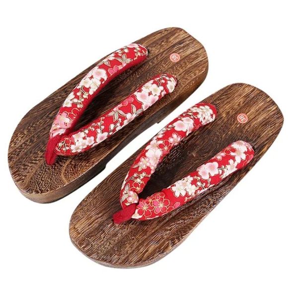 Cherry Blossom Japanese Wooden Geta Sandals | Traditional Kimono Flip Flop Shoe - Picture 1 of 6